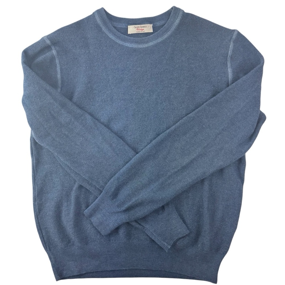 Gran Sasso Vintage 100% Wool Blue Crewneck Sweater Made in Italy
